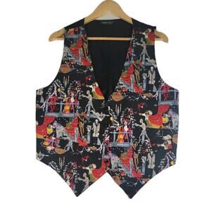 Vtg 1990s Robyn Lyn Halloween Button Vest Vampire Witch Werewolf Frankenstein